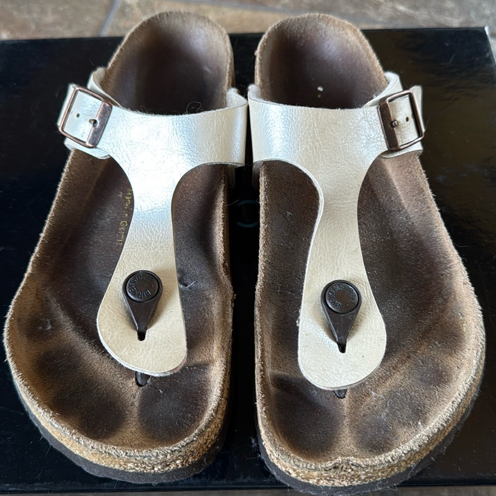 Birkenstock Gizeh Pearl White ivory Thong Leather Sandals EU 36 US 5.5 6